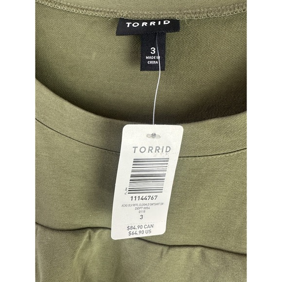 NWT Torrid Olive Green Ruffled Knit Sweatshirt Dress Cold Shoulder Plus Size 3X - Picture 7 of 9